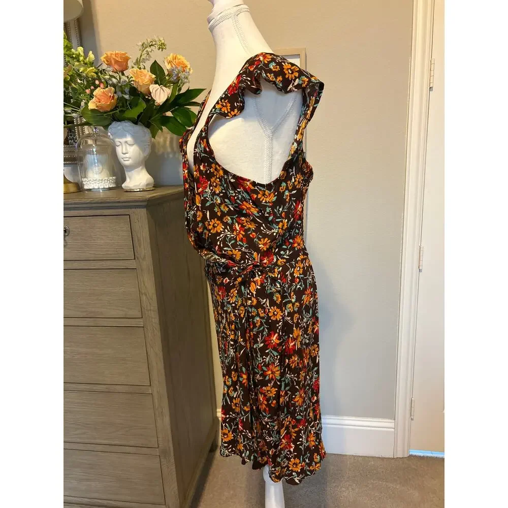 band of the free | (NWT) Brown Floral Wrap Dress | Lg - Picture 10 of 15